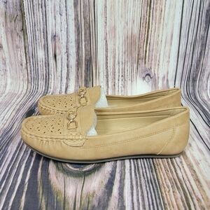 Atalina Taupe Eyelet Chain Loafers